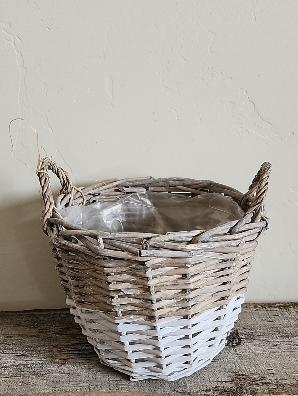 Woven Two-Tone Decorative Basket Planter - Natural and White